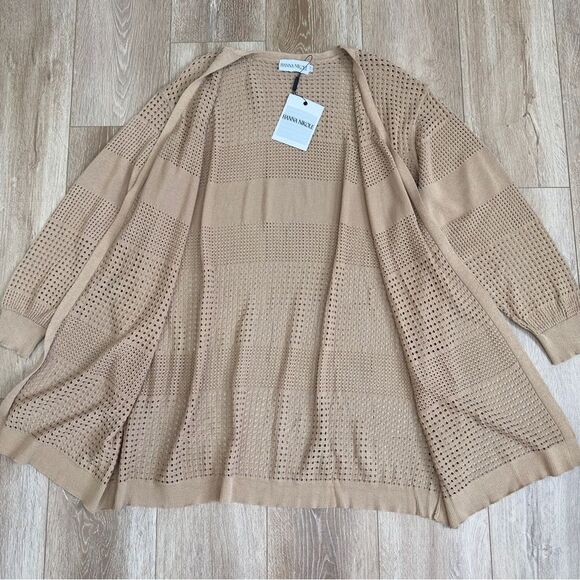 Hanna Nikole Plus Size 20W Hollowed-Out Cardigan Long Sleeve Open Front Knitwear - Picture 8 of 10